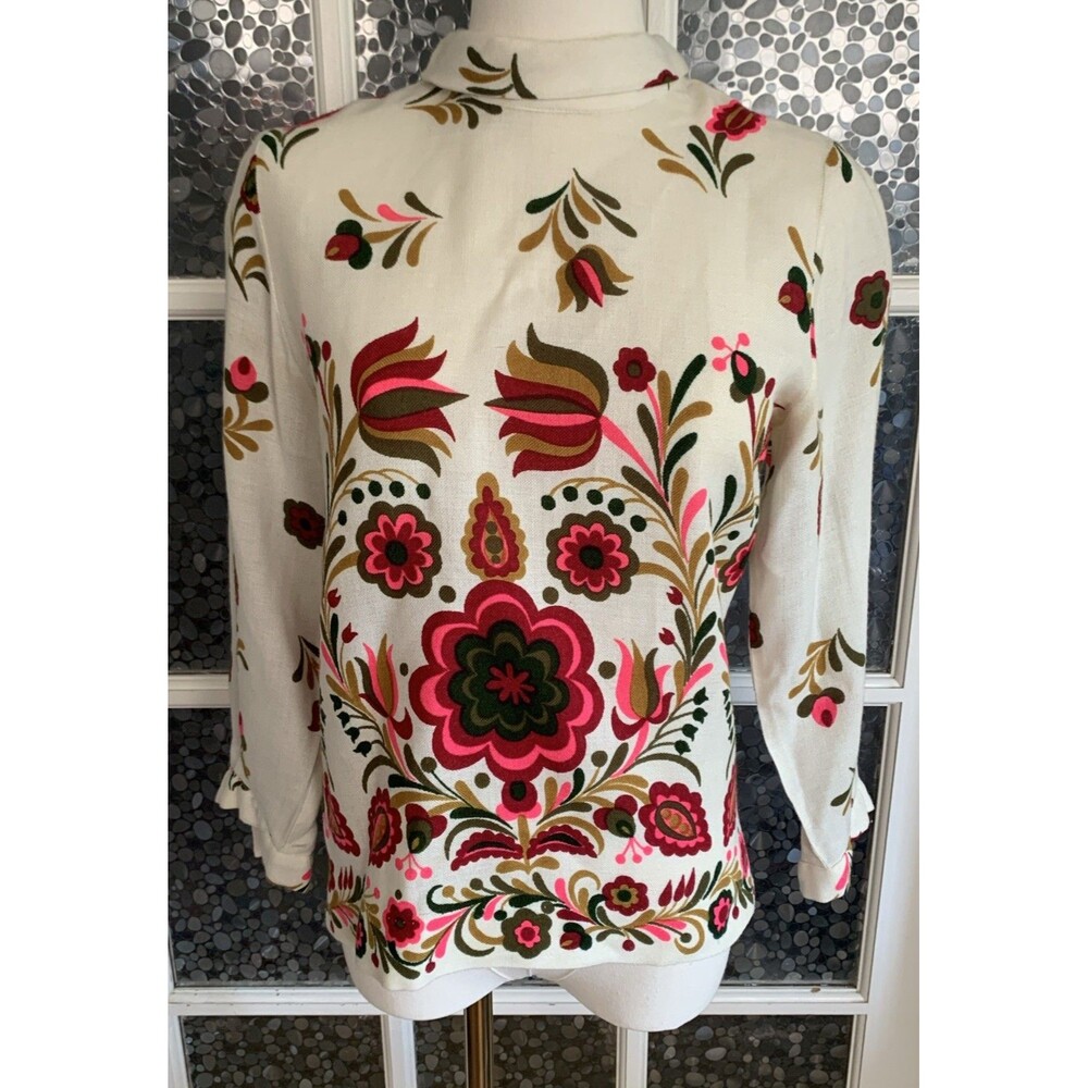 Vtg Herman Geist Top MOD Floral 60s 70s XS/S